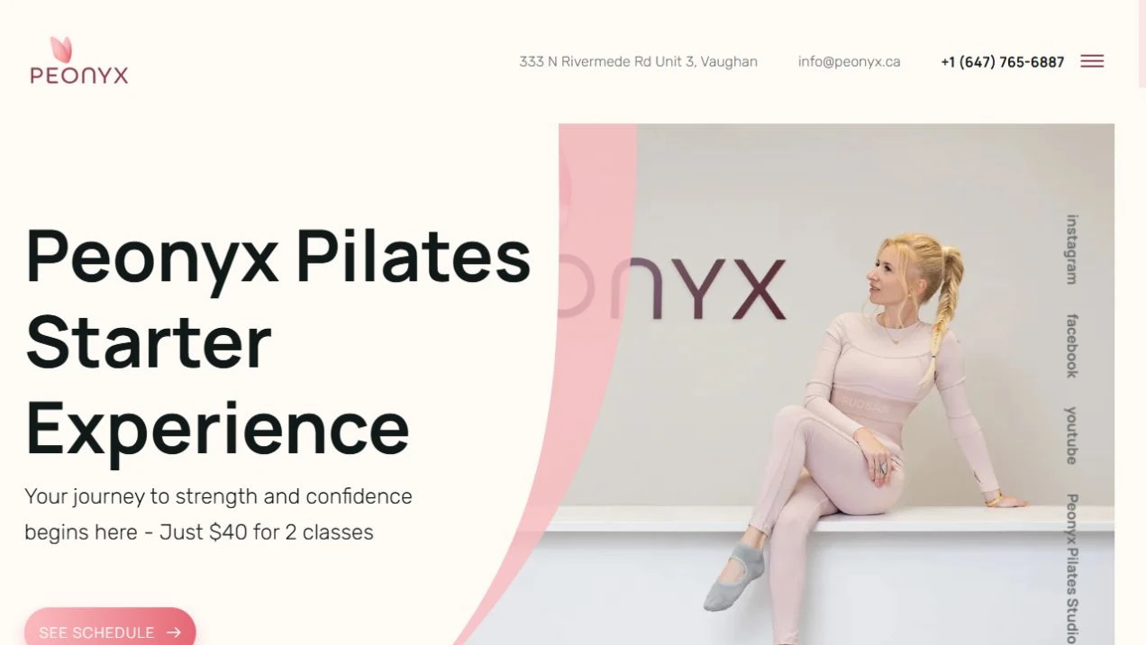 Скриншот сайта &laquo;Peonyx Pilates&raquo;